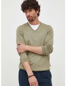 BOSS gyapjú pulóver könnyű, férfi, zöld
