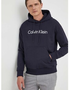 Calvin Klein pamut melegítőfelső sötétkék, férfi, nyomott mintás, kapucnis