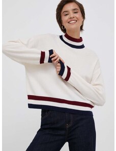 Tommy Hilfiger gyapjú pulóver könnyű, női, bézs, félgarbó nyakú