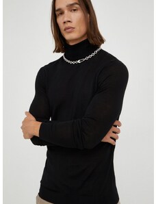 Bruuns Bazaar gyapjú pulóver könnyű, férfi, fekete, garbónyakú