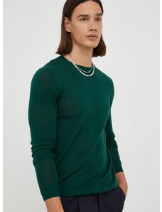 Bruuns Bazaar gyapjú pulóver könnyű, férfi, zöld