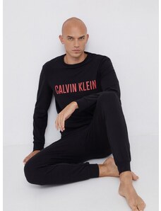 Calvin Klein Underwear hosszú ujjú pizsama fekete, sima
