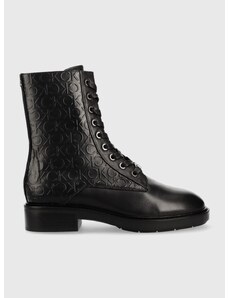 Calvin Klein bokacsizma Rubber Sole Combat Boot fekete, női, lapos talpú