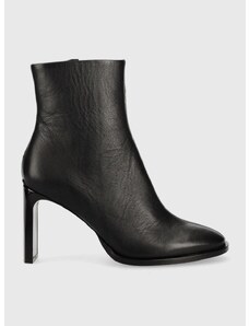 Calvin Klein bőr csizma Curved Stil Ankle Boot 80 fekete, női, magassarkú