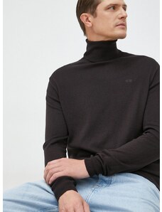 La Martina gyapjúkeverék pulóver könnyű, férfi, fekete, garbónyakú