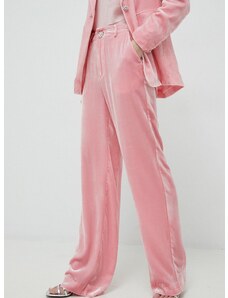 Custommade nadrág selyemmel Pamela női, rózsaszín, magas derekú széles