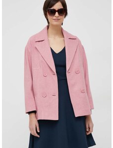 Sisley kabát gyapjú keverékből Rózsaszín, átmeneti, kétsoros gombolású