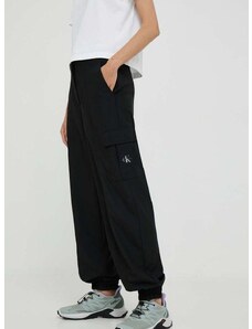 Calvin Klein Jeans nadrág női, fekete, magas derekú széles