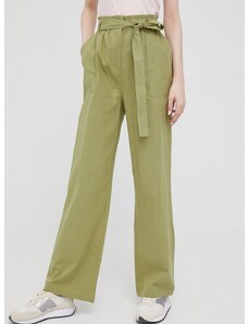 Pepe Jeans nadrág vászonkeverékből Lourdes női, zöld, magas derekú egyenes