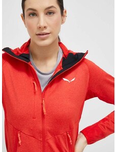 Salewa sportos pulóver Agner Hybrid piros, női, melange, kapucnis
