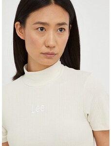 Lee t-shirt női, félgarbó nyakú, bézs