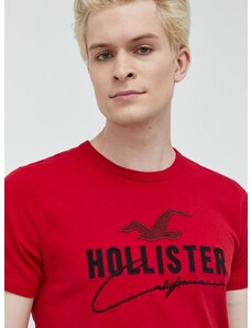 Hollister Co. pamut póló piros, nyomott mintás