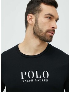 Polo Ralph Lauren hosszú ujjú pamut pizsama felső fekete, nyomott mintás