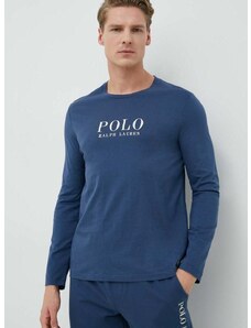Polo Ralph Lauren hosszú ujjú pamut pizsama felső sötétkék, nyomott mintás