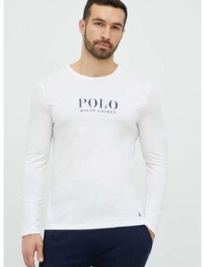 Polo Ralph Lauren hosszú ujjú pamut pizsama felső fehér, nyomott mintás