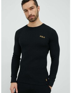Polo Ralph Lauren hosszú ujjú pizsama felső fekete, nyomott mintás