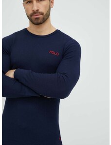 Polo Ralph Lauren hosszú ujjú pizsama felső sötétkék, nyomott mintás