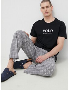 Polo Ralph Lauren pamut pizsama felső fekete, nyomott mintás