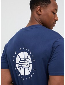 New Balance pamut póló sötétkék, nyomott mintás