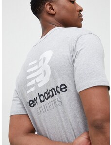 New Balance pamut póló szürke, nyomott mintás