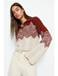 Trendyol csempe crop póló nyakú kötöttáru pulóver