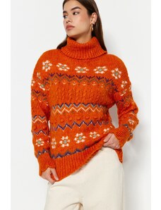 Trendyol Orange puha textúrájú garbós kötöttáru pulóver