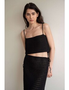 Plexida Crochet Crop Top With Square Neckline - Black