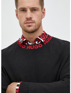 HUGO pamut pulóver könnyű, férfi, fekete