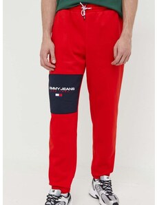 Tommy Jeans melegítőnadrág piros, nyomott mintás