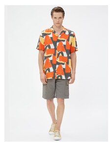 Koton Short Sleeve Shirt with Turndown Collar Abstract Print
