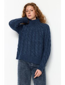 Trendyol Navy Blue puha texturált hajú kötöttáru pulóver