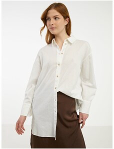 Creamy Women's Long Shirt with Linen Fransa - Ladies