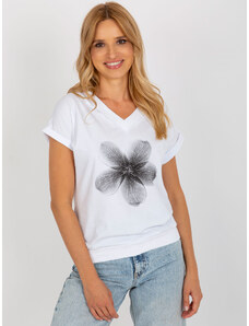 Fashionhunters RUE PARIS white blouse with V-neck with print