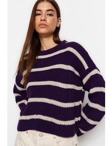 Trendyol Light Purple Crop Basic csíkos kötöttáru pulóver