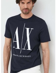 Armani Exchange pamut póló Sötétkék, nyomott mintás