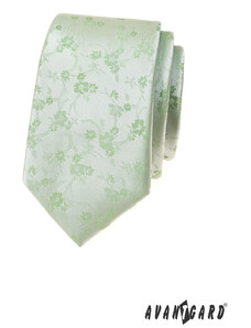 Avantgard Keskeny nyakkendő zöld virágmintával