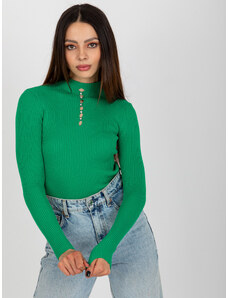 Fashionhunters Lady's green ribbed turtleneck blouse