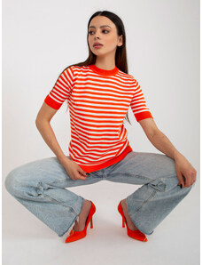 Fashionhunters Orange-white striped casual blouse