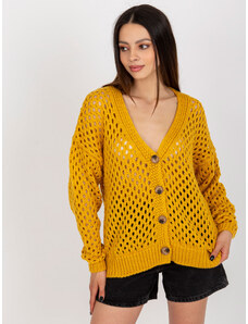 BASIC Mustár színű lyukacsos pulóver, gombokkal BA-SW-9009.26P-dark yellow