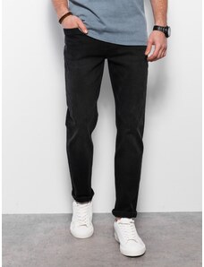 Ombre Clothing Spodnie męskie jeansowez przetarciami REGULAR FIT - czarne V2 OM-PADP-0102