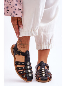 Kesi Women's Flat Sandals with Zirconia Black Ascot