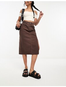 Urban Revivo denim midi skirt in brown