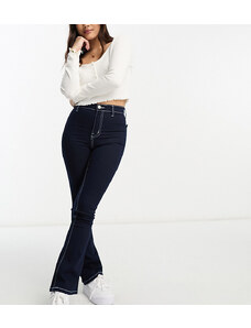 Don't Think Twice DTT Petite Bianca high waisted wide leg disco jeans with heart pocket detail in blue