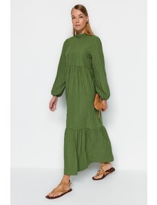 Trendyol Green High Neck Crinkle széles szabású szőtt ruha
