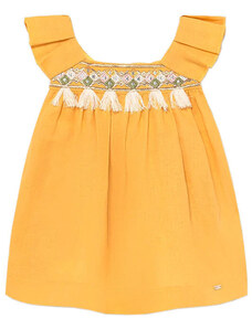 Mayoral sárga pamut-len bébi lány ruha – 74 cm