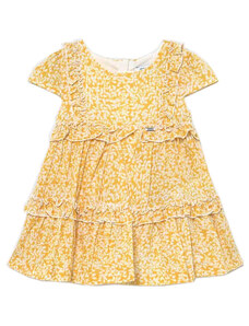 Mayoral sárga, mintás, fodros bébi lány ruha – 68 cm