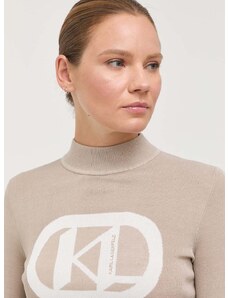 Karl Lagerfeld pulóver könnyű, női, bézs, félgarbó nyakú