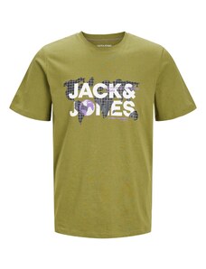JACK & JONES Póló 'DUST' olíva / fekete / fehér