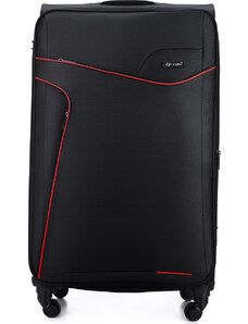 BASIC Solier fekete utazóbőrönd, mérete L (STL1651 BLACK/RED 26'' (L))