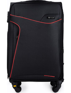 BASIC Solier fekete utazóbőrönd, mérete M ( STL1651 BLACK/RED 23'' (M))